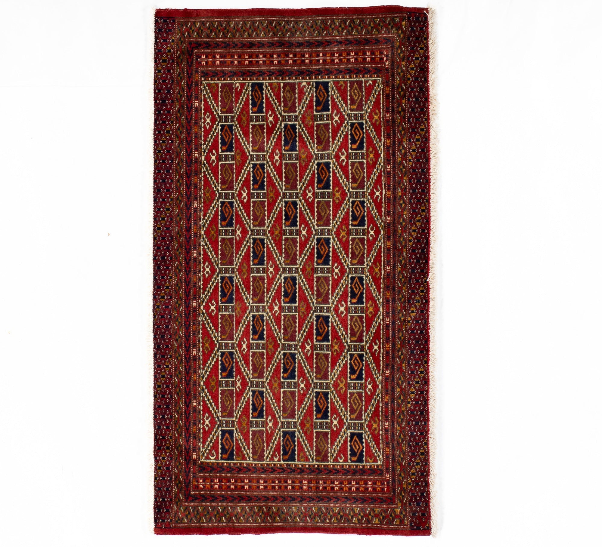 Semi- Antique Turoman Bokhara Bag Rug <br> 2'4 x 4'5