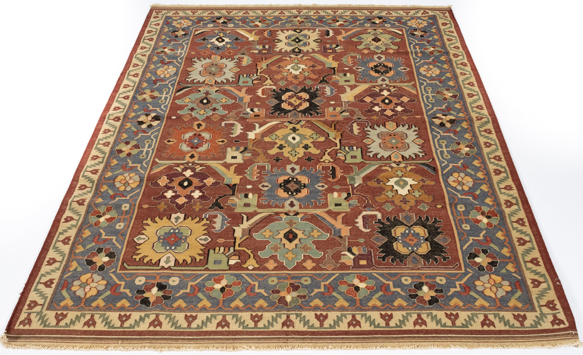 New Indian Transitional Flatweave Rug <br> 6'7 x 8'11
