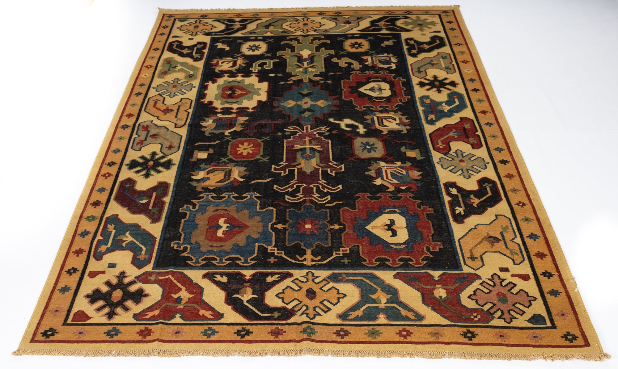 New Indian Transitional Flatweave Rug <br> 6'3 x 8'9