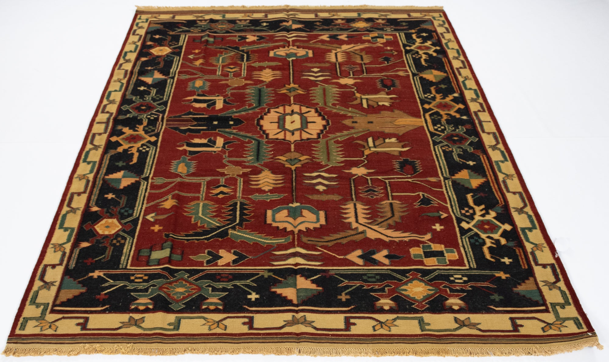 New Indian Transitional Flatweave Rug <br> 5'3 x 6'11