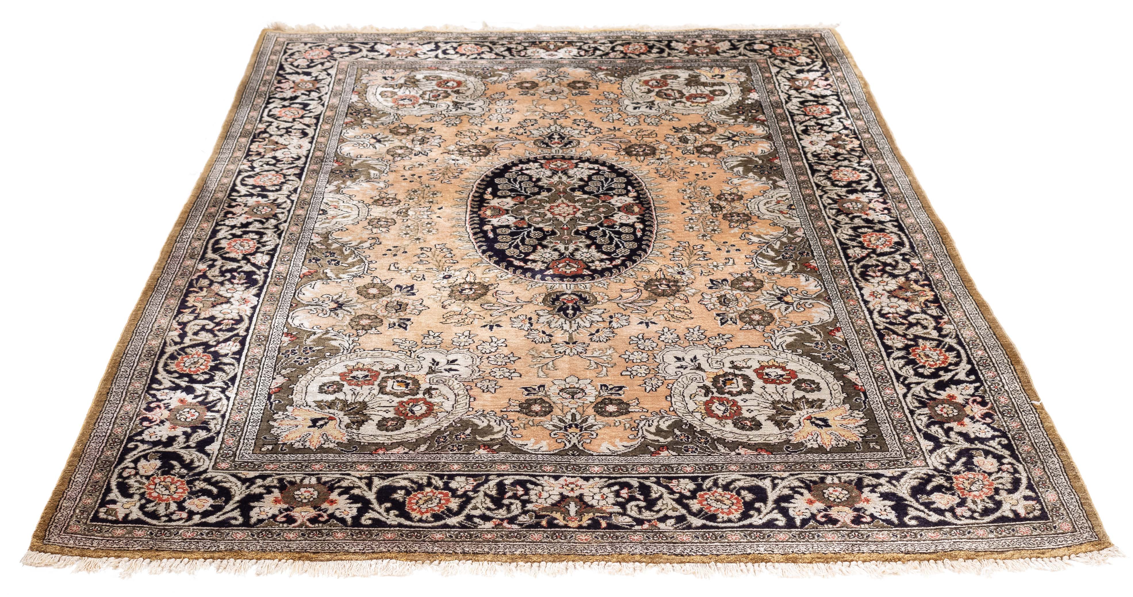 Traditional Persian Silk Qum Rug <br> 3'4 x 5'3