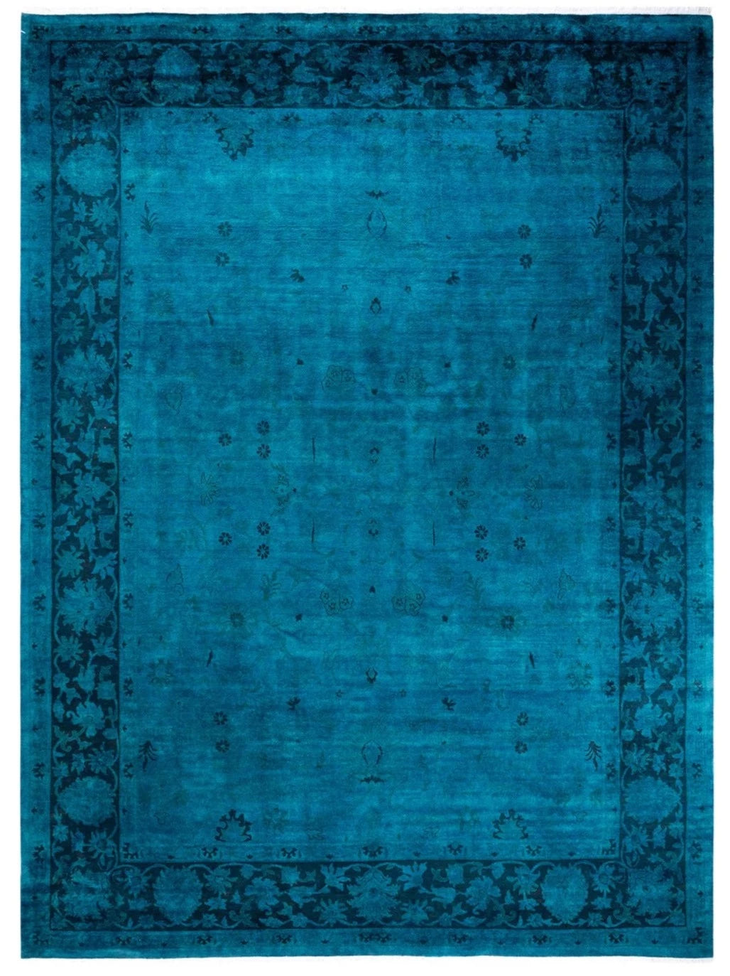 Modern Overdyed Wool Green Area Rug <br> 9'0 x 12'0