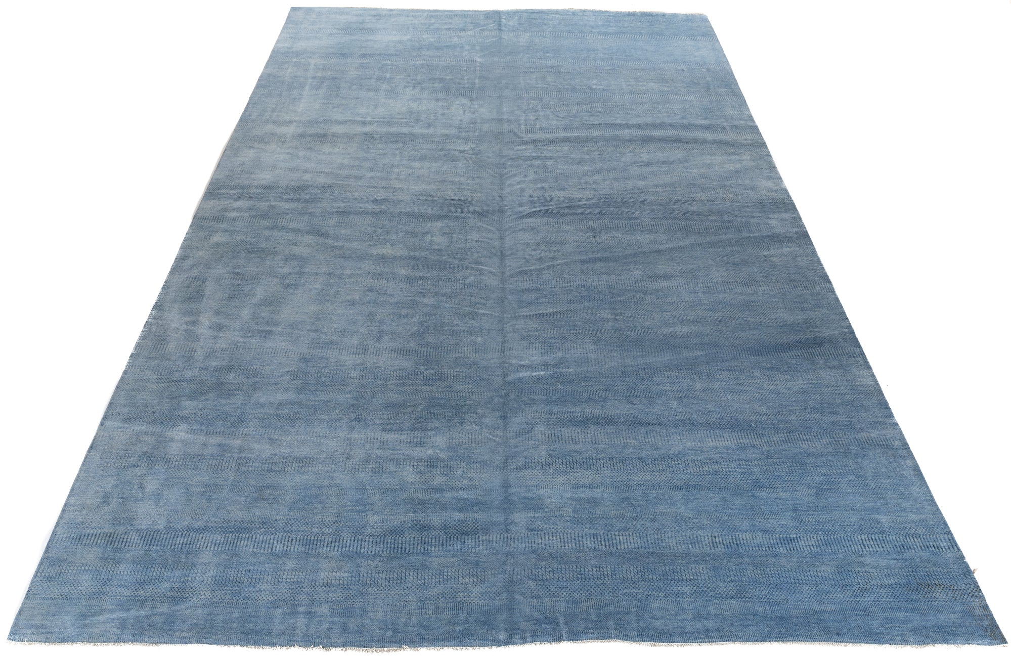 New Blue and Ivory Hand-Knotted Wool Rug <br> 14'0 x 20'2