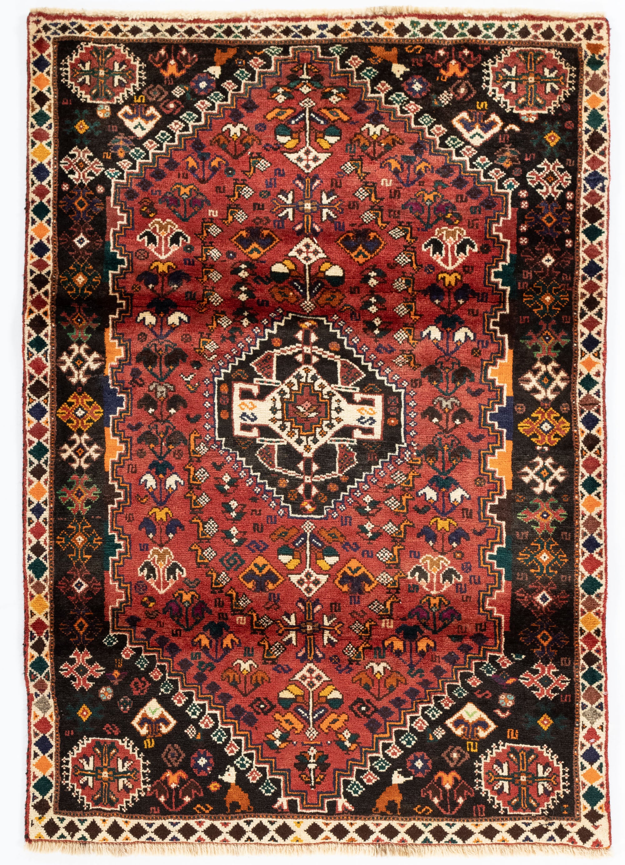 New Persian Gabbeh Qashqai-design Rug <br> 3'8 x 5'2